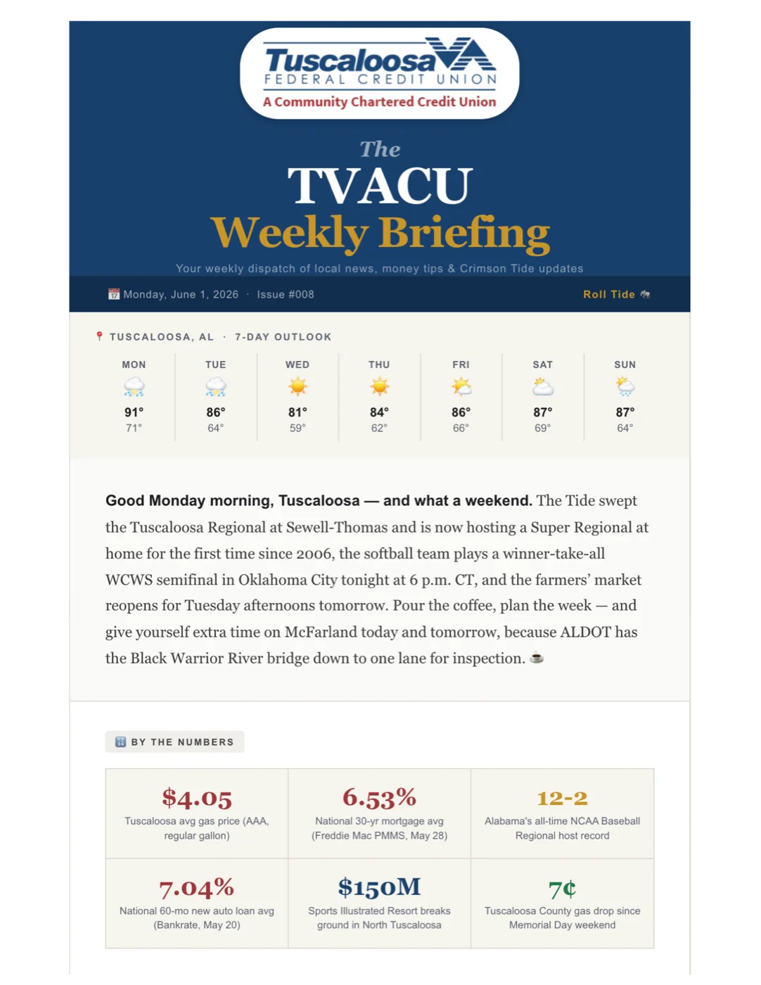 TVACU Weekly Briefing — a sample member newsletter